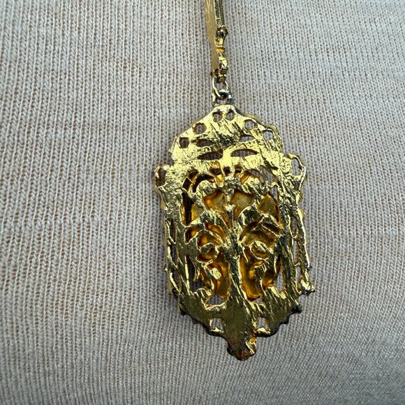 Vintage Victorian Style Drop Pendant Jadeite Bamboo Bow Flower 24" - Picture 3 of 5